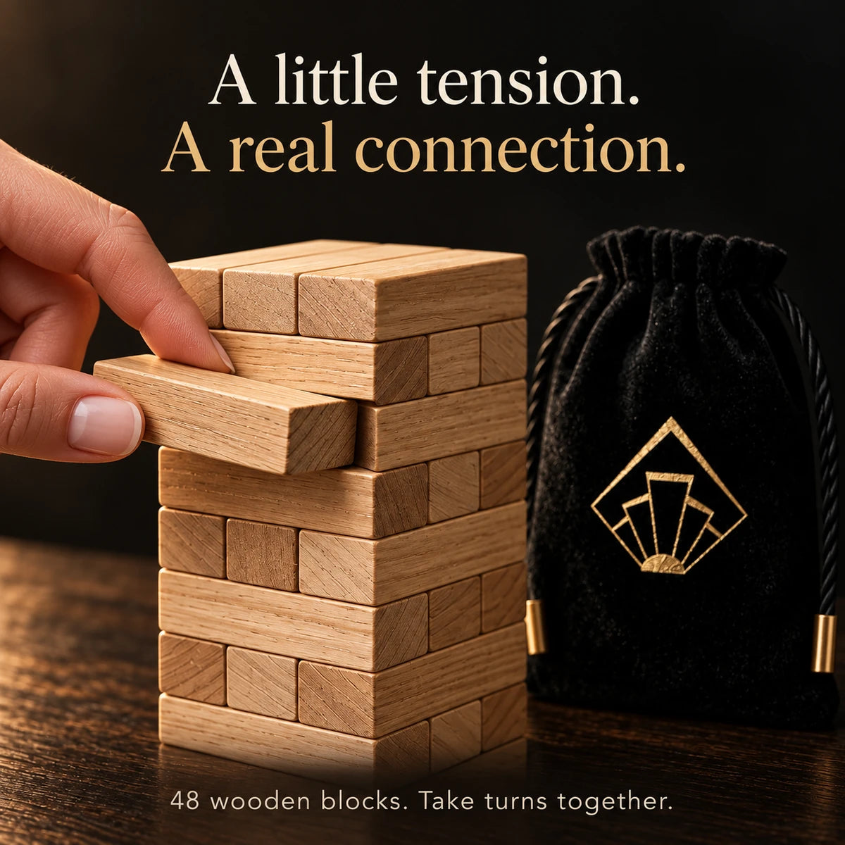 The Tease Tower: real wood, a satisfying pull and a playful next move.